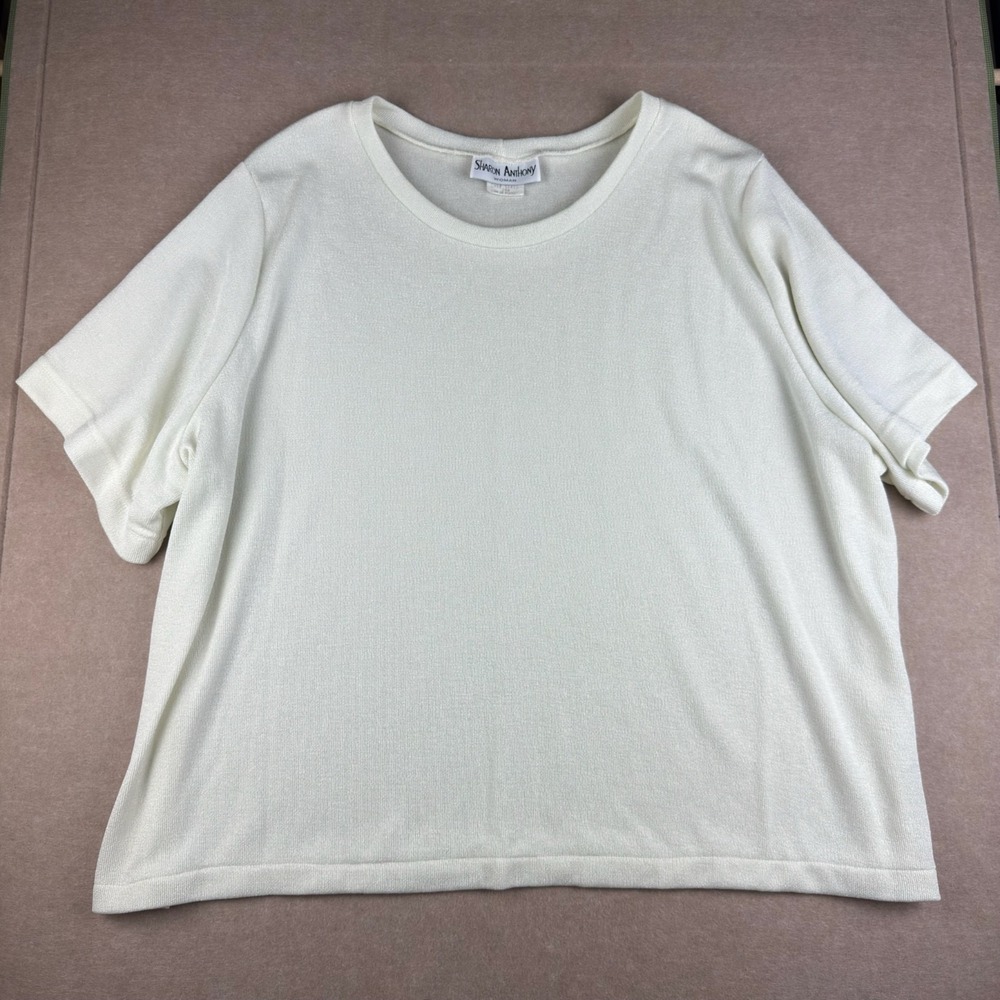 Vintage Sharon Anthony Womens 28W Cream‎ Knit Short Sleeve Top USA Made